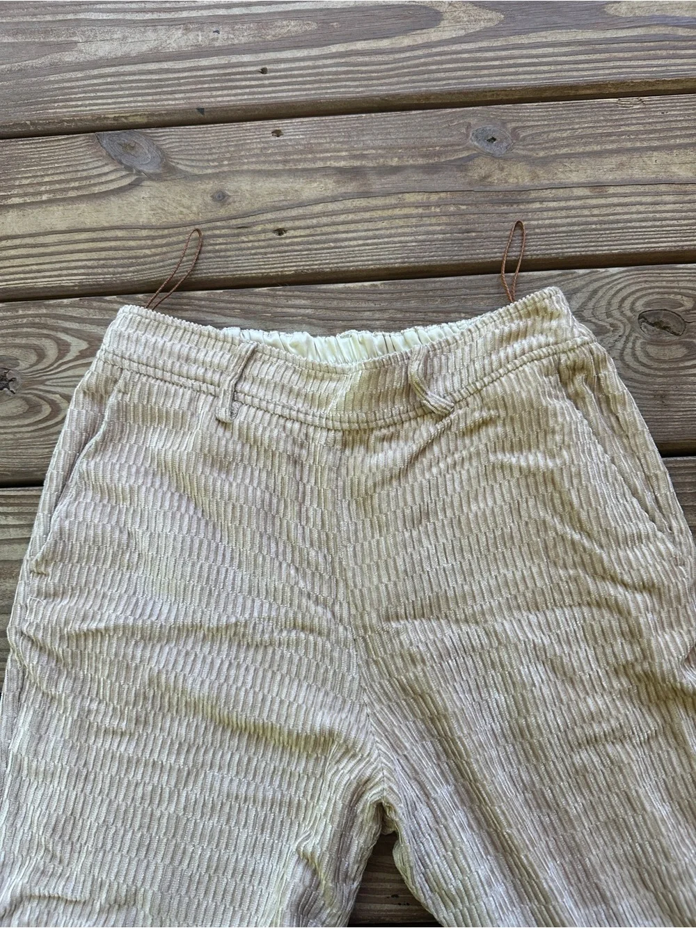 Momoni Italy Textured Velvet Tapered Pull-On Pants Size 38 Cream Beige